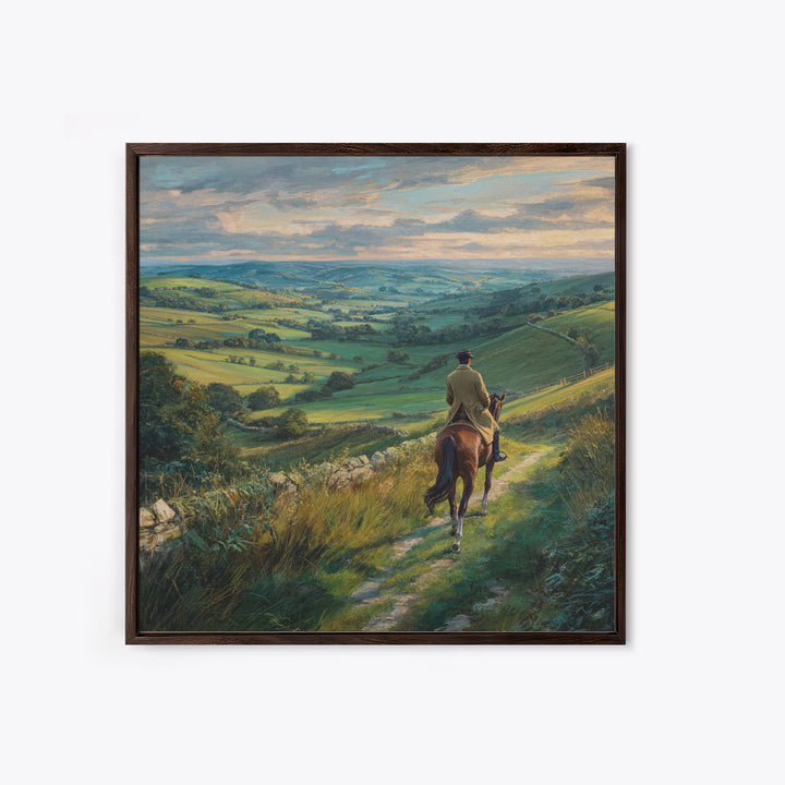 Horseback Rider Over Rolling Green Countryside Canvas Print, Equestrian Wall Art, Rustic Landscape, Country Home Decor, Gift For Horse Lover