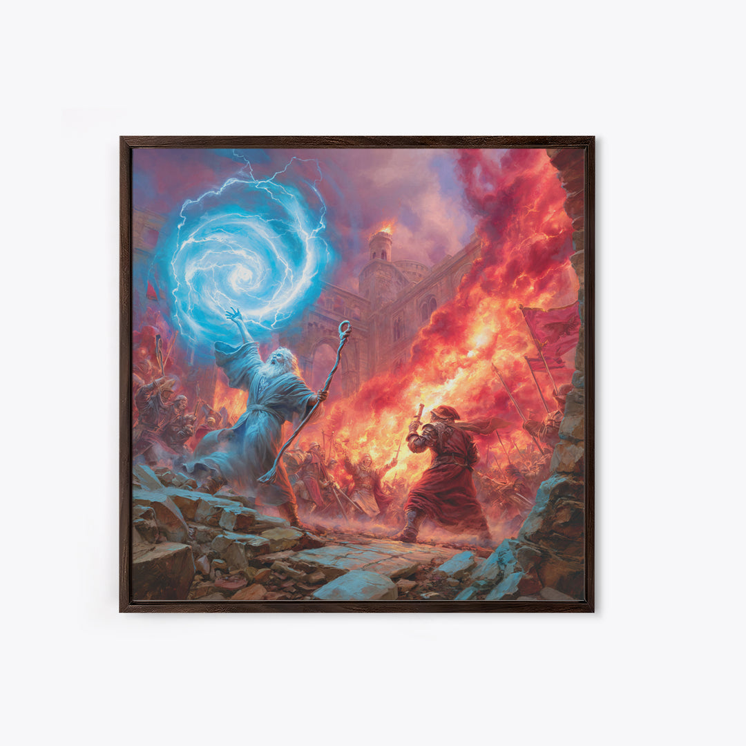 Epic Wizard Battle Canvas Print, Fantasy Wall Art With Fire Magic Portal, Dungeons And Dragons Decor, Gamer Room Gift, Epic Art