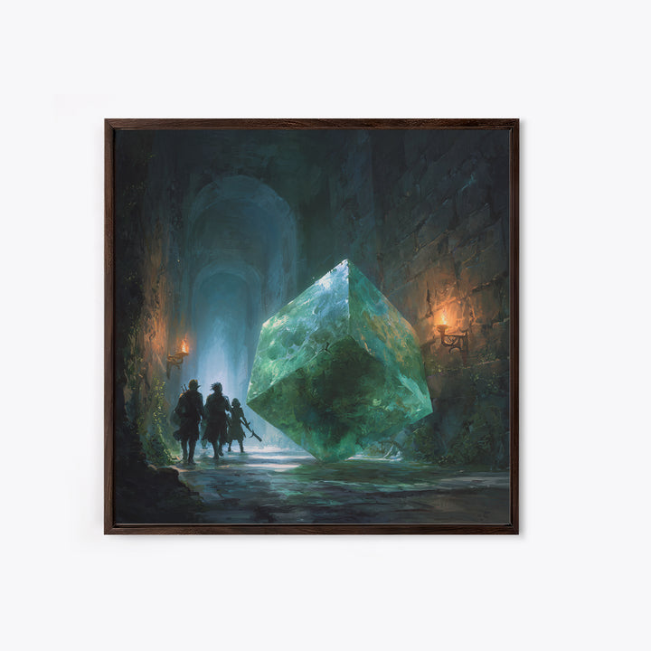 Glowing Green Crystal Dungeon Wall Art, Fantasy Adventure Canvas Print, Magical Library Decor, Dungeons And Dragons Gift