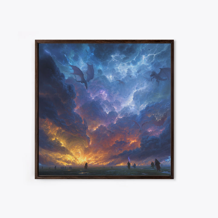 Lightning Dragons In Storm Clouds Canvas Print, Dark Fantasy Wall Art, Epic Gaming Room Decor, Dramatic Sky Gift For Him