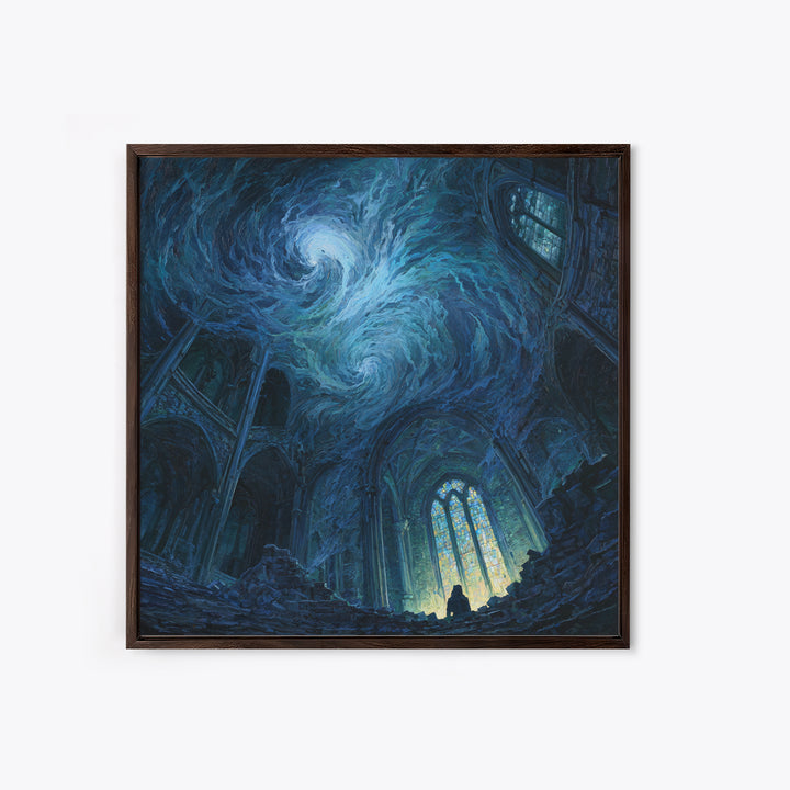 Swirling Starry Cathedral Ruins Wall Art, Gothic Canvas Print, Celestial Fantasy Decor, Moody Dark Academia Gift For Her