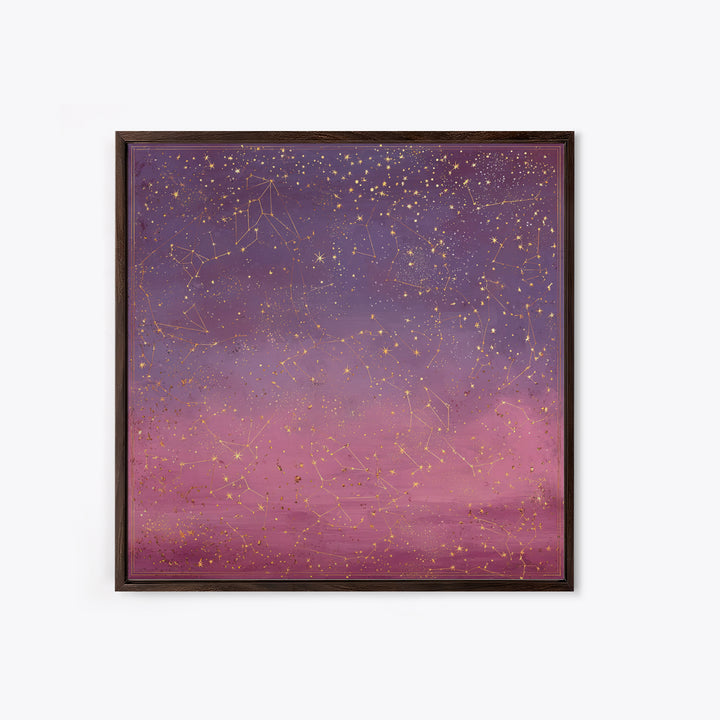 Golden Zodiac Constellation Sky Wall Art, Astrology Poster, Celestial Wall Decor, Mystical Purple Bedroom Art Print Gift