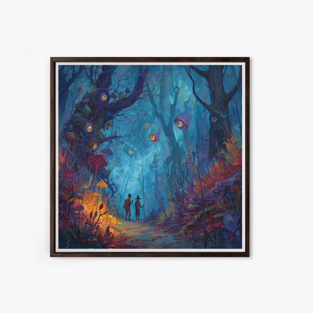 Glowing Eyed Enchanted Forest Wall Art, Whimsical Fantasy Canvas Print, Mushroom Kids Room Decor, Magical Nursery Gift For Her