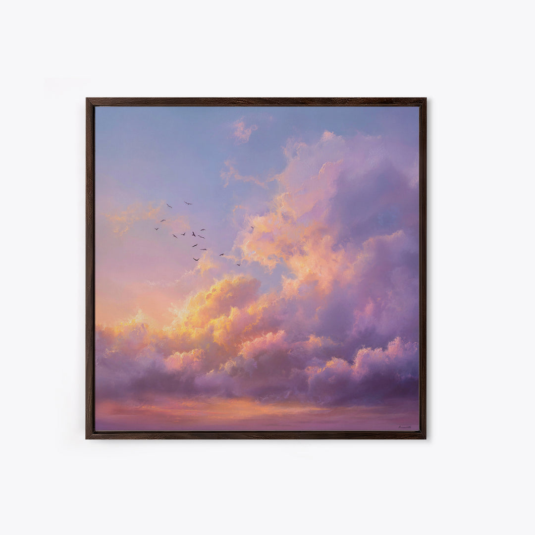 Pastel Sunset Clouds With Flying Birds Wall Art, Dreamy Sky Canvas Print For Living Room Decor And Serene Bedroom Decor Gift