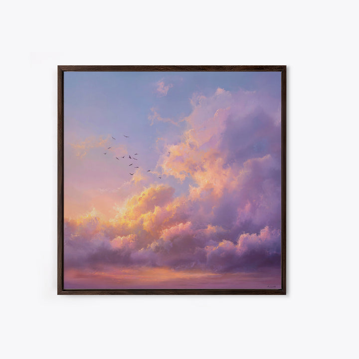 Pastel Sunset Clouds With Flying Birds Wall Art, Dreamy Sky Canvas Print For Living Room Decor And Serene Bedroom Decor Gift