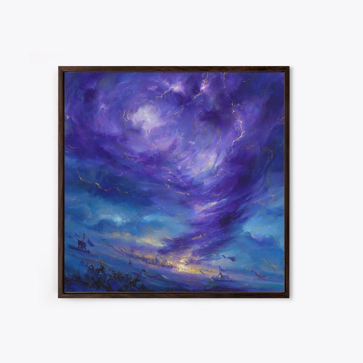 Purple Storm Vortex Wall Art, Abstract Fantasy Seascape Canvas Print, Moody Ocean Decor, Dramatic Wizard Battle Gift For Home Decor