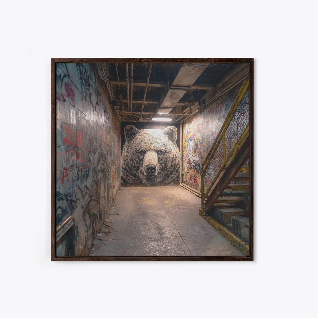 White Bear Graffiti Mural Wall Art, Urban Street Art, Animal Wall Decor, Contemporary Canvas, Office Decor Gift, Industrial Home Decor
