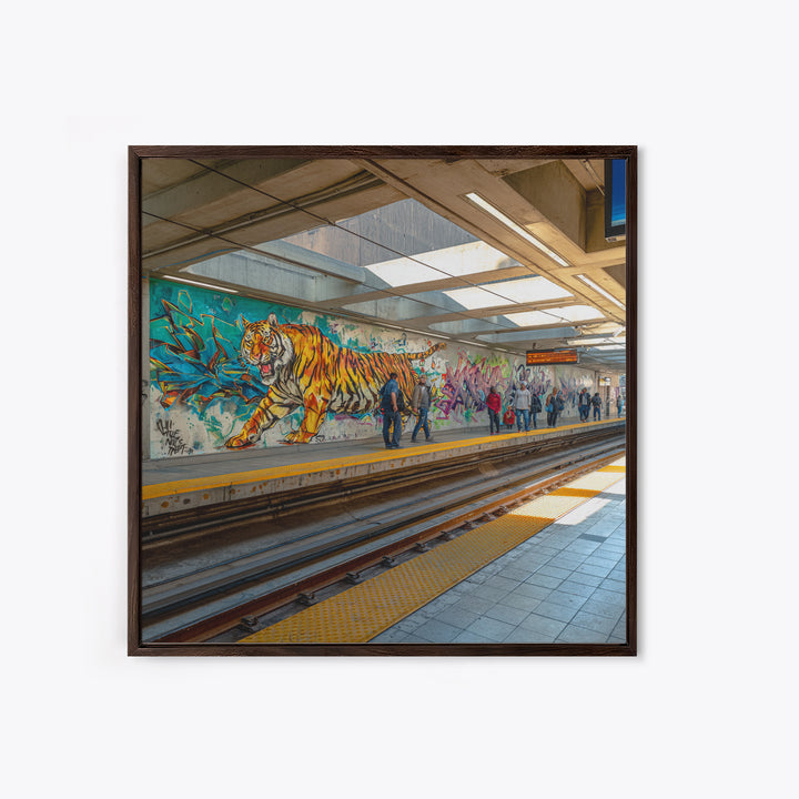 Tiger Subway Graffiti Mural Canvas Print, Urban Wall Art, Animal Wall Decor, Transit Station Decor, Contemporary Art, Housewarming Gift