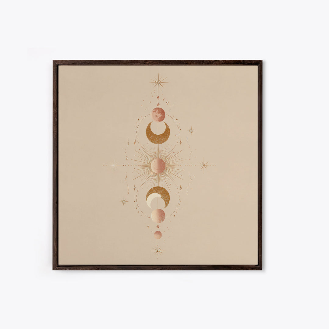 Boho Moon Phase Celestial Wall Art, Mystical Sun And Stars Canvas Print For Bedroom Decor, Nursery Art, And Spiritual Gift