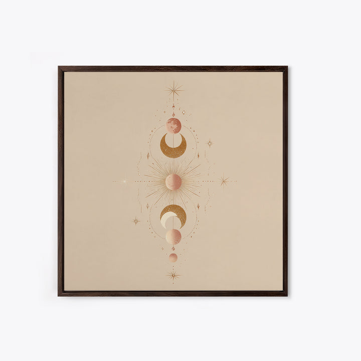 Boho Moon Phase Celestial Wall Art, Mystical Sun And Stars Canvas Print For Bedroom Decor, Nursery Art, And Spiritual Gift
