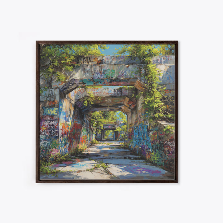 Overgrown Graffiti Concrete Passage Wall Art, Urban Street Art, Industrial Wall Decor, Modern City Home Decor Print For Loft