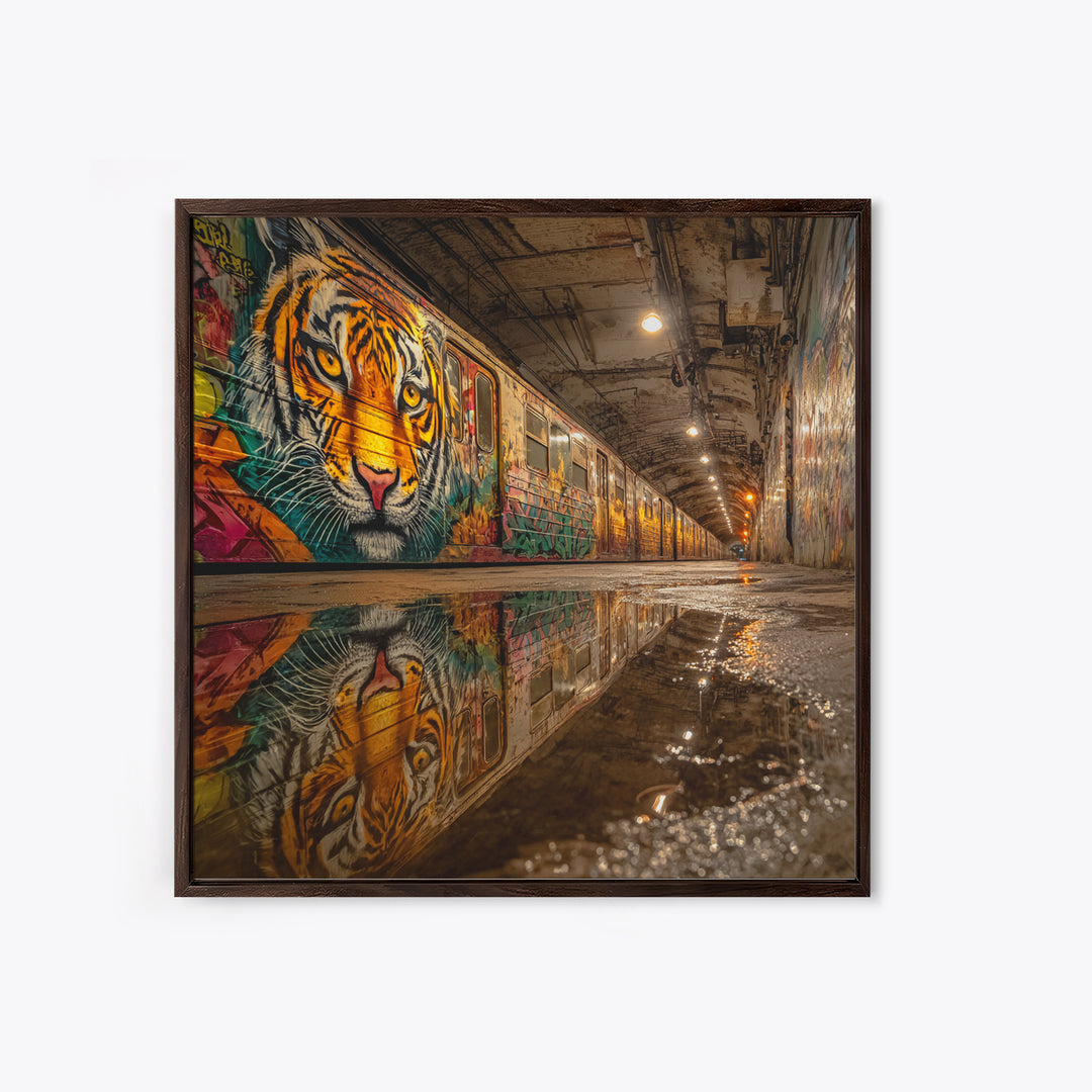 Graffiti Tiger Subway Tunnel Canvas Print, Urban Street Art, Big Cat Wall Art, Industrial Decor, Modern Graffiti Art Print