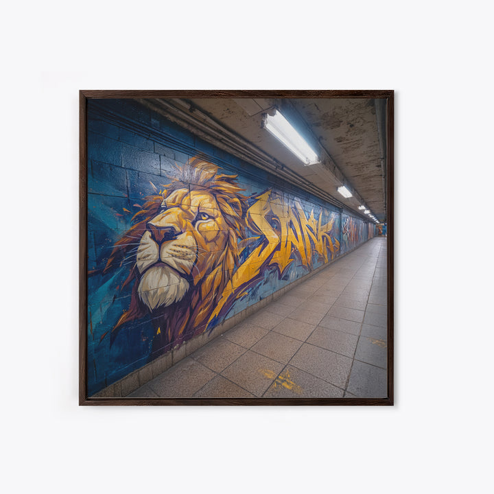 Lion Graffiti Subway Mural Large Wall Art, Urban Street Art Print, Bold Animal Canvas, Modern Decor, Man Cave Gift For Him