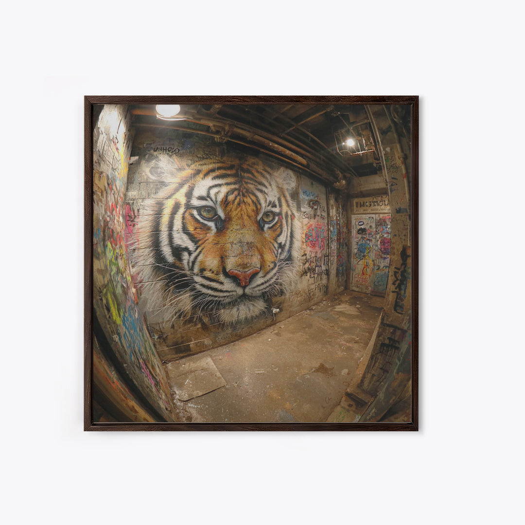 Realistic Tiger Mural In Graffiti Alley Wall Art, Urban Street Art, Big Cat Decor, Wildlife Art Print, Edgy Home Decor, Gift