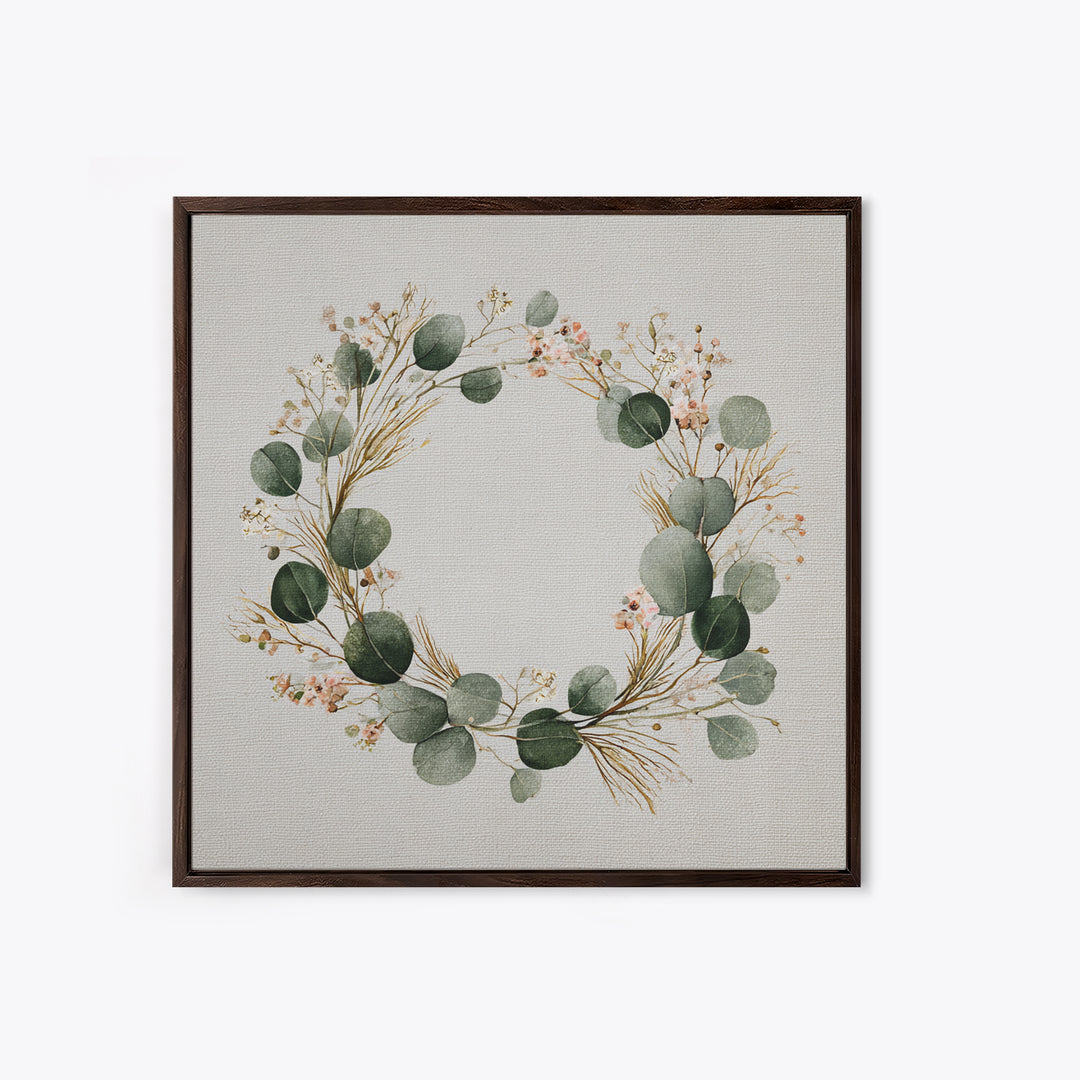 Eucalyptus Wreath Botanical Wall Art, Minimalist Canvas Print, Sage Green Floral Decor, Farmhouse Entryway Housewarming Gift