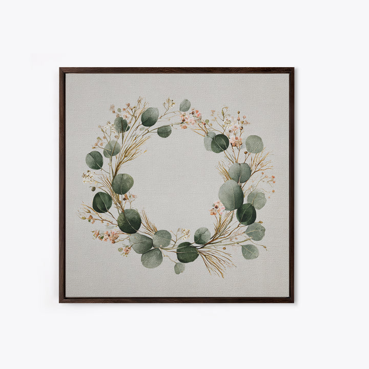 Eucalyptus Wreath Botanical Wall Art, Minimalist Canvas Print, Sage Green Floral Decor, Farmhouse Entryway Housewarming Gift