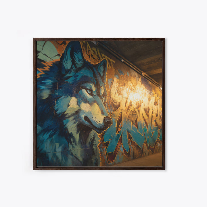 Blue Wolf Graffiti Mural Wall Art, Urban Animal Canvas Print, Street Art Decor, Modern Man Cave Wall Decor, Wolf Lover Gift