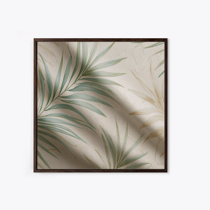 Tropical Palm Leaf Wall Art, Soft Green Beige Canvas Print, Coastal Botanical Decor, Boho Spa Bathroom Wall Decor For Relaxing Home Decor