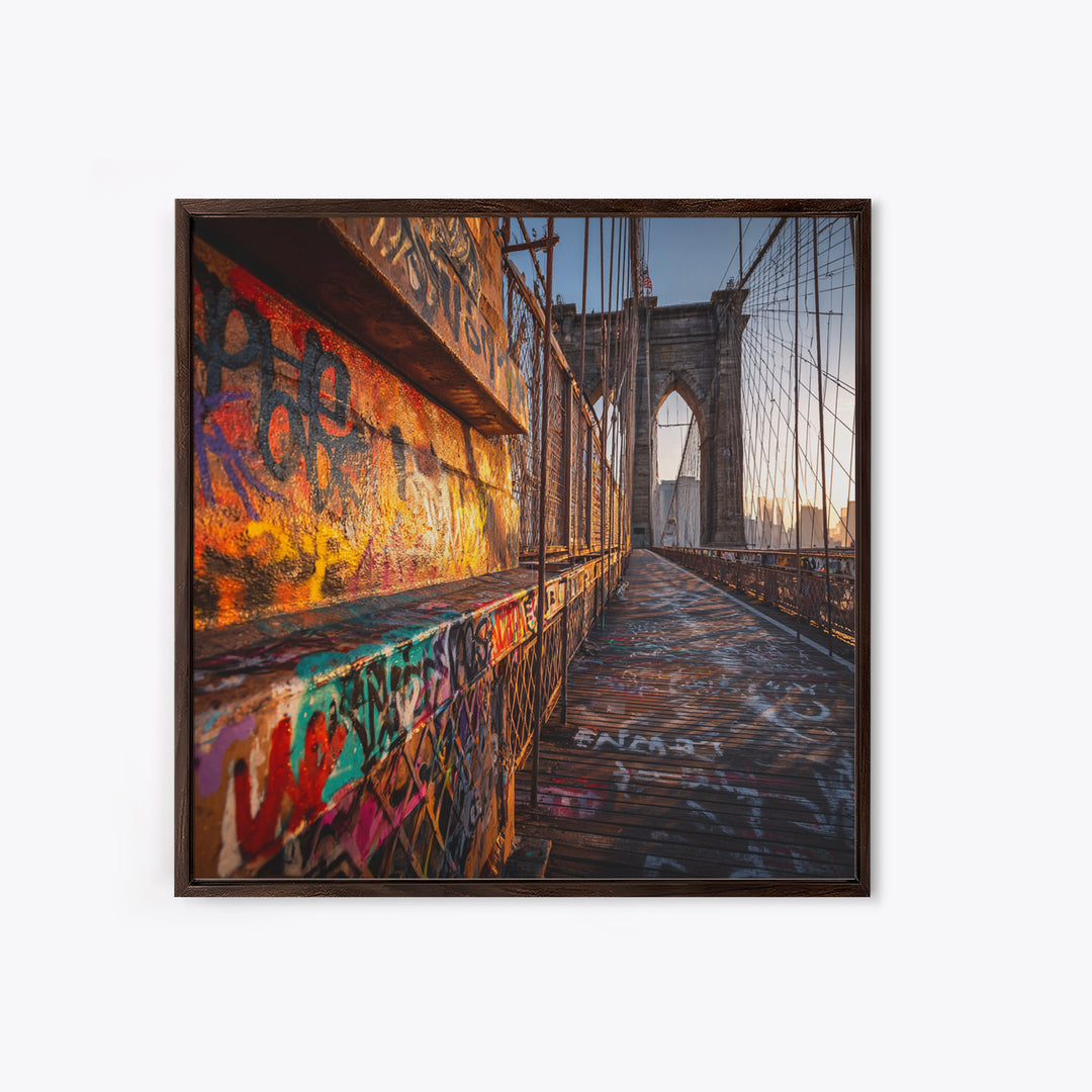 Graffiti Covered Brooklyn Bridge Walkway Wall Art, Urban Street Art Canvas Print, New York Travel Decor, Cool Apartment Poster