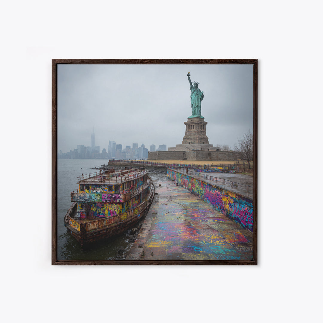 Statue Of Liberty And Graffiti Harbor Wall Art, NYC Travel Print, Urban Street Art Decor, New York City Gift For Living Room Decor