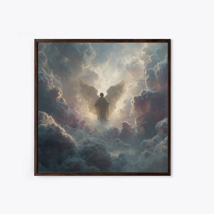 Radiant Angel In Storm Clouds Wall Art, Celestial Religious Art Print, Spiritual Home Decor, Dramatic Christian Canvas Print