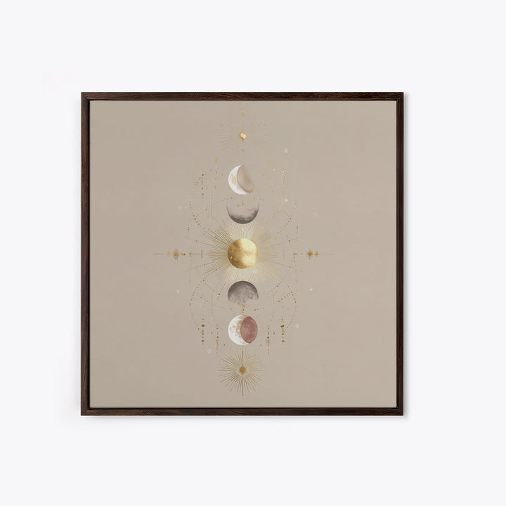 Celestial Moon Phase Wall Art, Gold Sun And Stars Canvas Print, Mystical Astrology Decor, Boho Neutral Bedroom Wall Decor