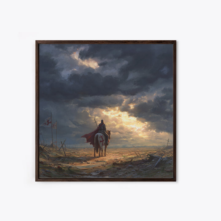 Templar Knight On Horse In Stormy Battlefield Wall Art, Medieval Landscape Art, Gothic Wall Decor, Epic Fantasy Gift For Him