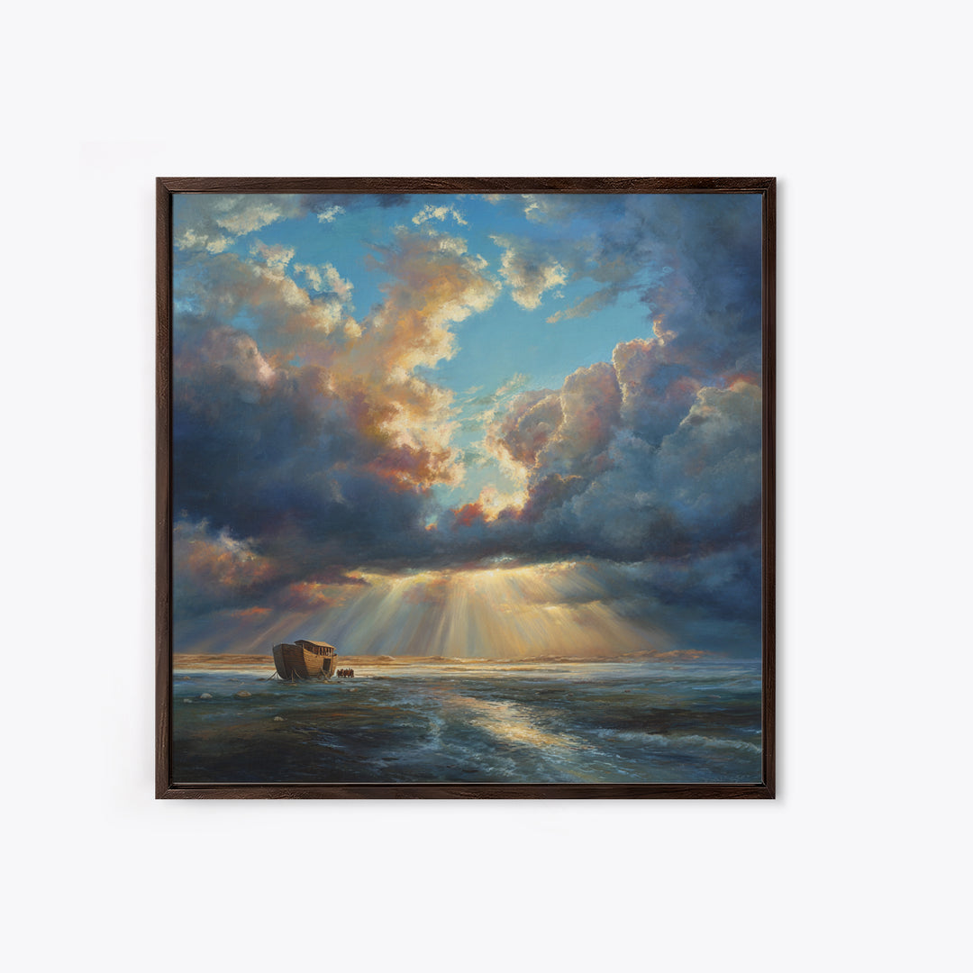 Noah's Ark Storm Clouds Wall Art, Christian Canvas Print, Ocean Seascape Painting, Bible Story Decor, Inspirational Gift