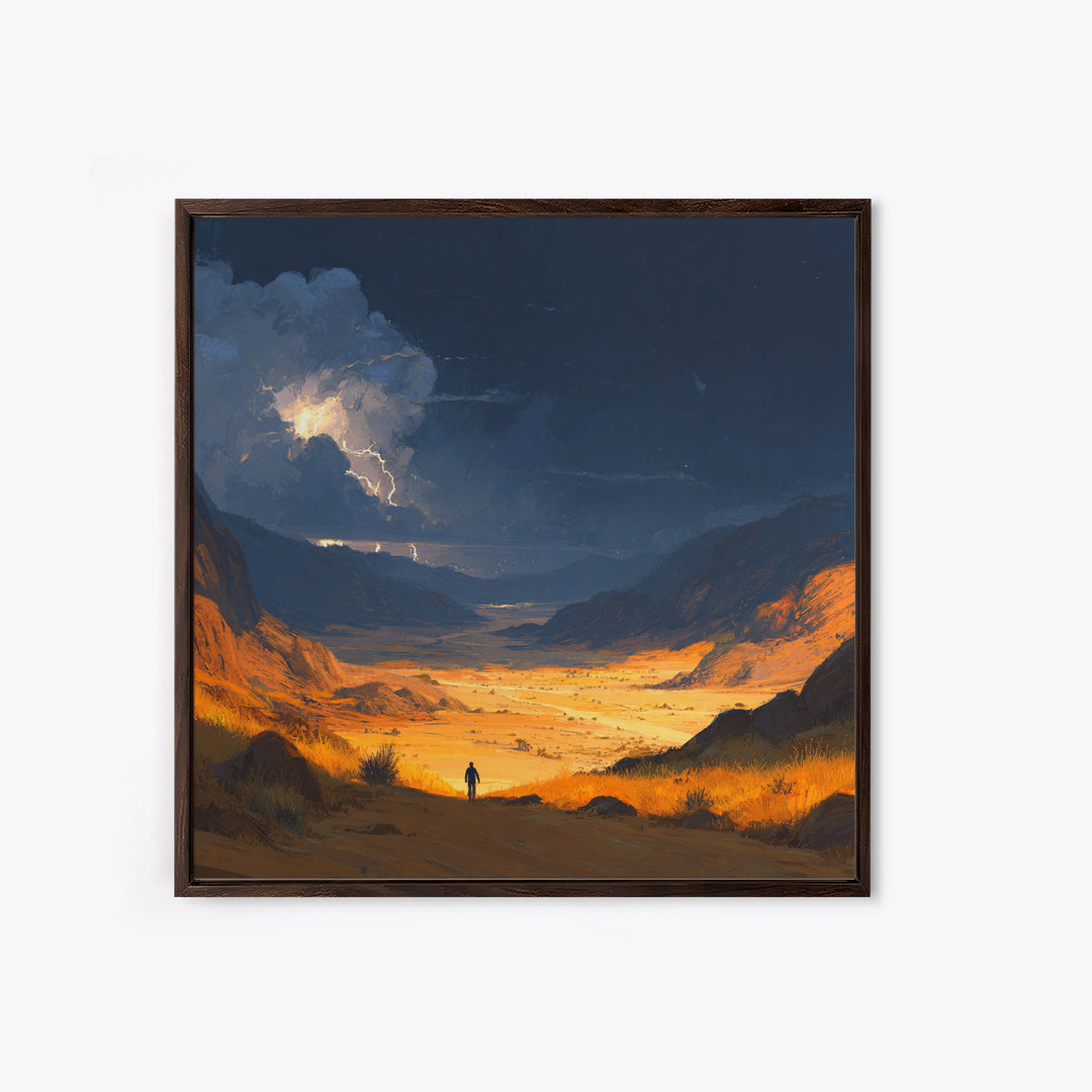 Stormy Desert Valley Wall Art, Lightning Landscape Painting, Moody Mountain Decor, Large Nature Art Print, Gift For Him, Home Decor