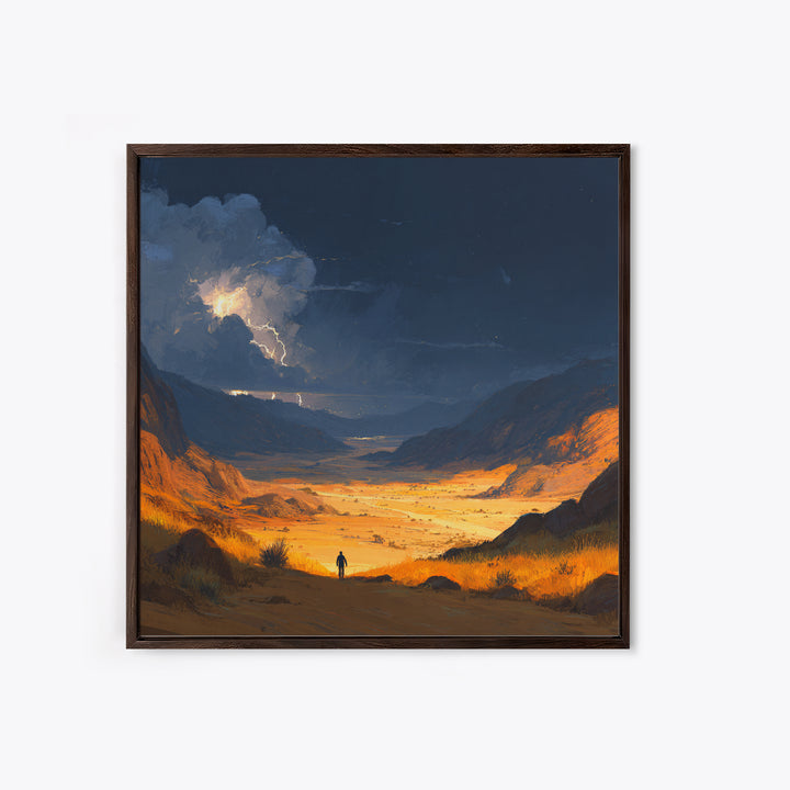 Stormy Desert Valley Wall Art, Lightning Landscape Painting, Moody Mountain Decor, Large Nature Art Print, Gift For Him, Home Decor