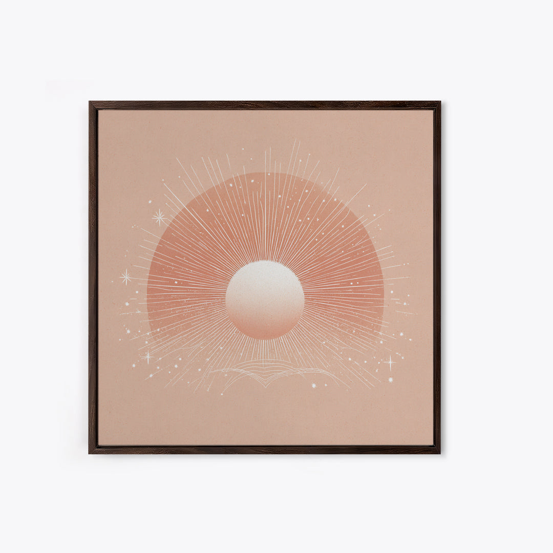 Radiant Peach Sun Wall Art, Celestial Canvas Print, Boho Sun And Moon Decor, Minimalist Nursery Or Bedroom Wall Decor Art Print