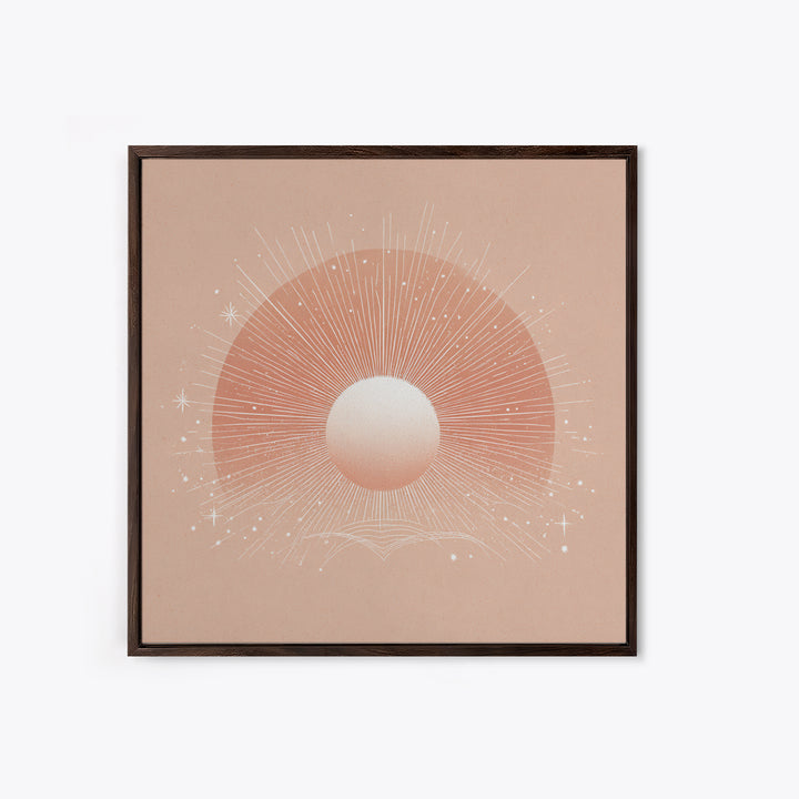 Radiant Peach Sun Wall Art, Celestial Canvas Print, Boho Sun And Moon Decor, Minimalist Nursery Or Bedroom Wall Decor Art Print