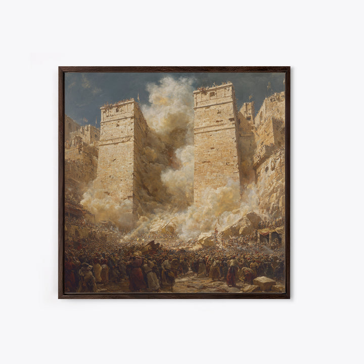 Epic Ancient Siege City Collapse Wall Art, Biblical Battle Canvas Print, Historical Drama, Medieval Decor, Statement Artwork