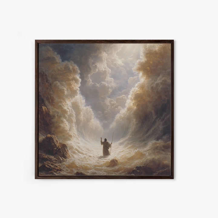 Moses Parting The Red Sea Wall Art, Biblical Canvas Print, Christian Home Decor, Religious Gift, Dramatic Seascape Painting Print
