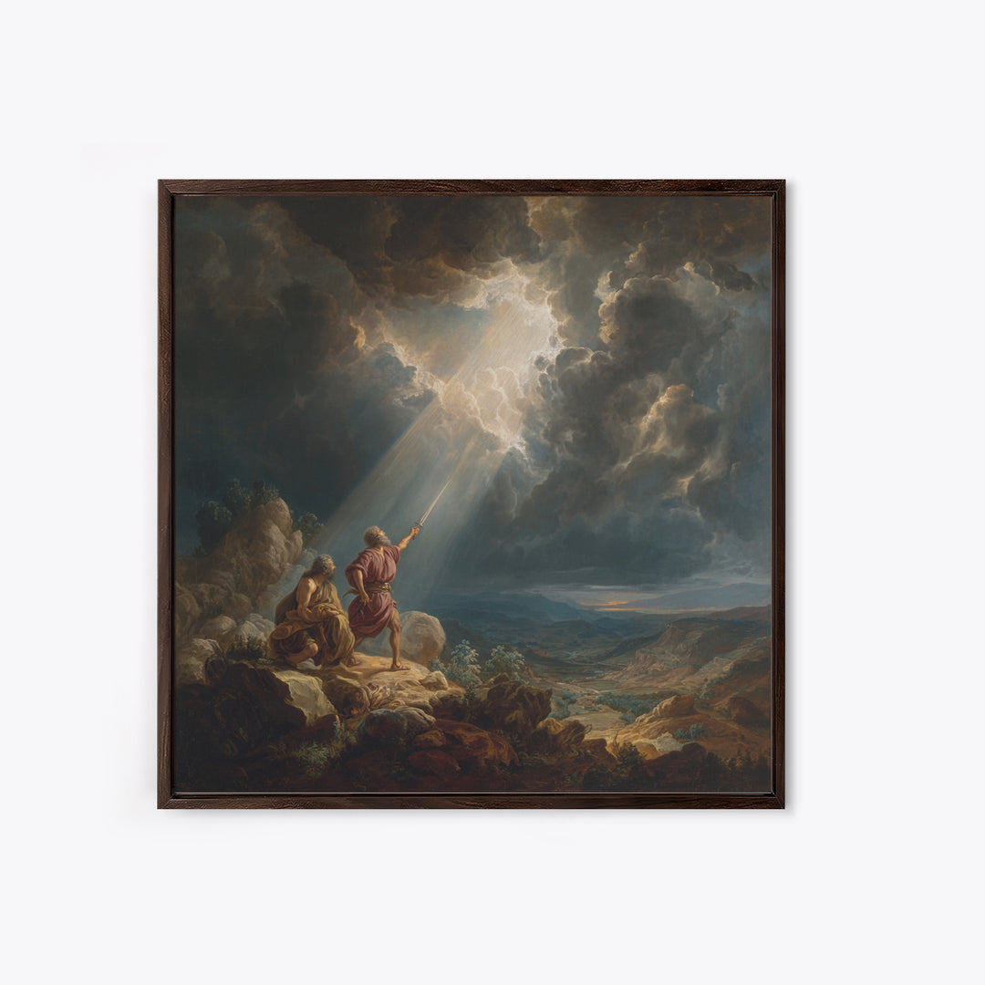 Prophets Beneath Storm Clouds Wall Art, Biblical Landscape Canvas Print, Christian Decor, Dramatic Baroque Fine Art Gift