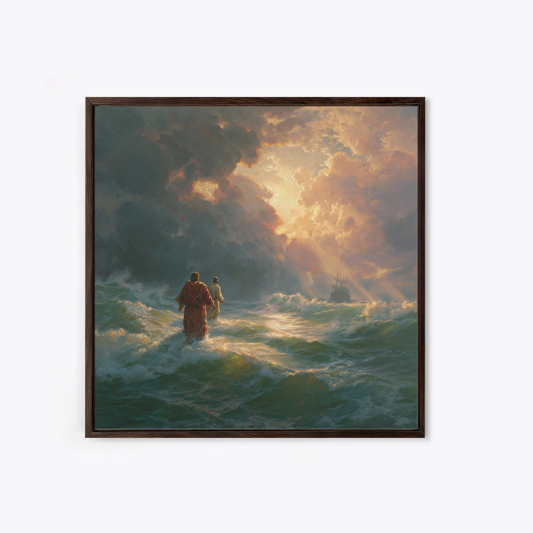 Jesus Walking On Stormy Sea Wall Art, Christian Canvas Print, Biblical Ocean Painting, Faith Gift, Dramatic Home Decor, For Living Room