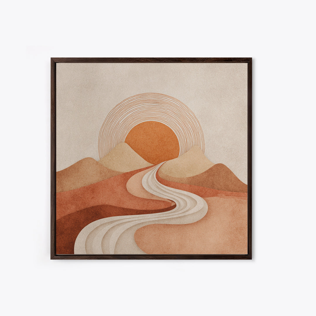Boho Desert Landscape Wall Art, Terracotta Sunset Canvas Print, Southwestern Minimalist Decor, Earth Tone Living Room Art