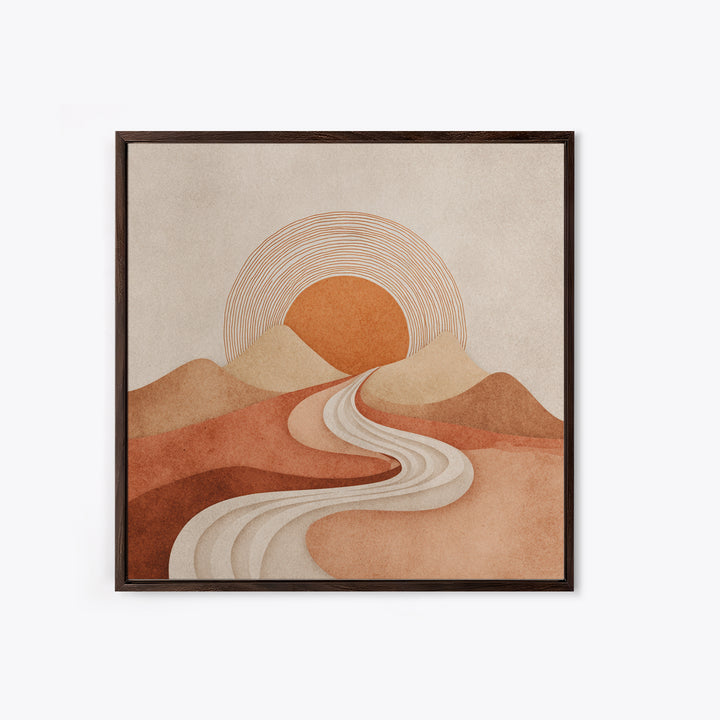 Boho Desert Landscape Wall Art, Terracotta Sunset Canvas Print, Southwestern Minimalist Decor, Earth Tone Living Room Art