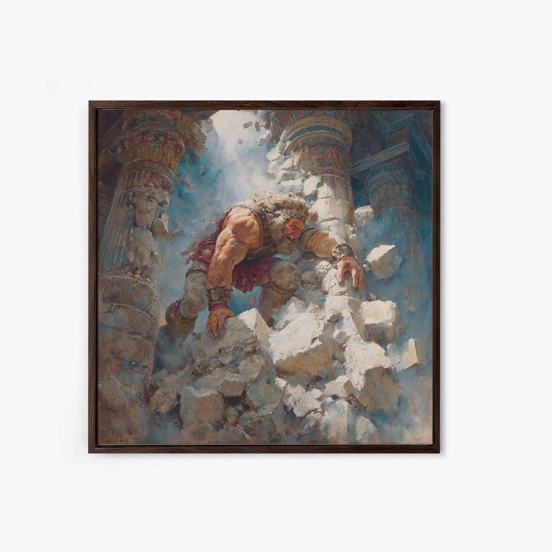Ancient Titan Warrior In Crumbling Temple Wall Art, Greek Mythology Canvas Print, Dramatic Fantasy Ruins Home Decor Gift For Him