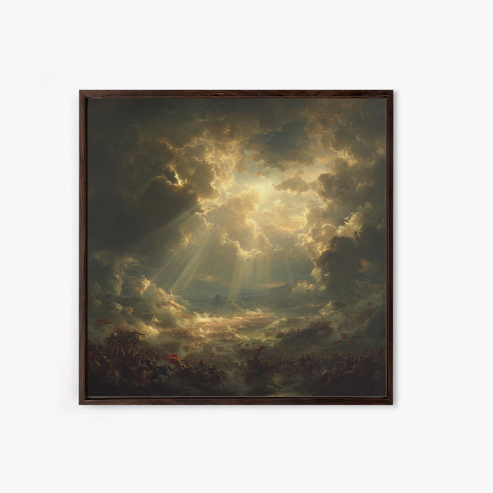 Heavenly Sunbeams Over Storm Clouds Canvas Print, Dramatic Spiritual Wall Art, Epic Landscape, Christian Decor, Statement Artwork