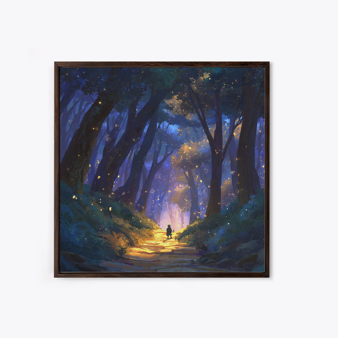 Enchanted Forest Path Wall Art, Whimsical Canvas Print, Firefly Woodland Decor, Fairy Tale Nursery Art, Magical Gift For Kids