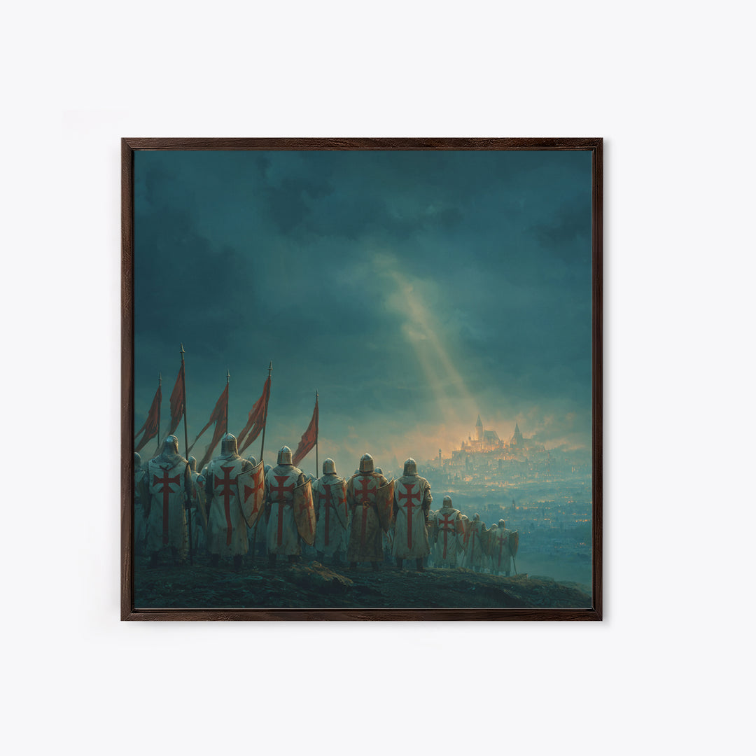 Templar Knights Over Misty Jerusalem Canvas Print, Medieval Fantasy Wall Art, Christian Decor, Crusader History Gift For Him