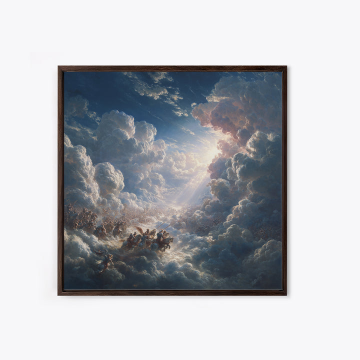 Angelic Battle In Storm Clouds Framed Canvas Print, Baroque Wall Art, Celestial Fantasy Art, Dramatic Spiritual Decor Print