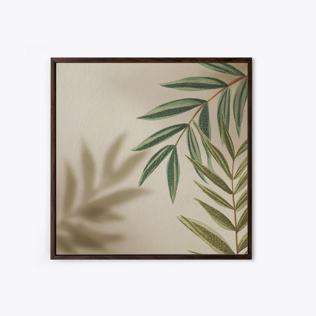 Olive Green Botanical Leaves Wall Art, Minimalist Nature Canvas Print, Japandi Neutral Home Decor For Living Room And Bedroom