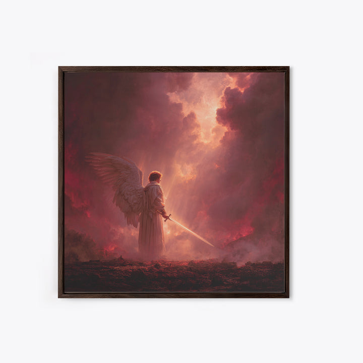 Angel Warrior With Sword Wall Art, Dark Fantasy Canvas Print, Christian Spiritual Decor, Gothic Celestial Statement Artwork