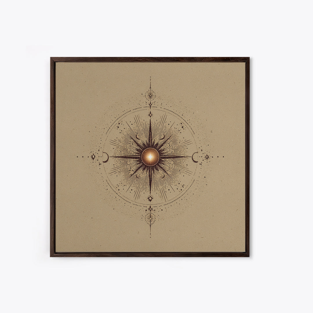 Celestial Sun And Moon Compass Wall Art, Mystical Zodiac Canvas Print, Boho Spiritual Decor For Meditation Room And Home Office