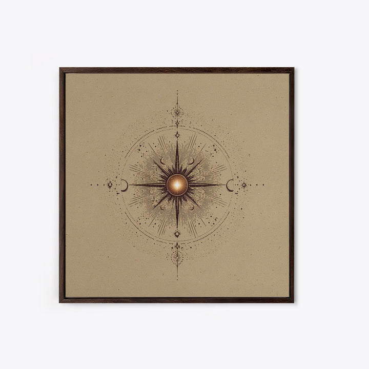 Celestial Sun And Moon Compass Wall Art, Mystical Zodiac Canvas Print, Boho Spiritual Decor For Meditation Room And Home Office