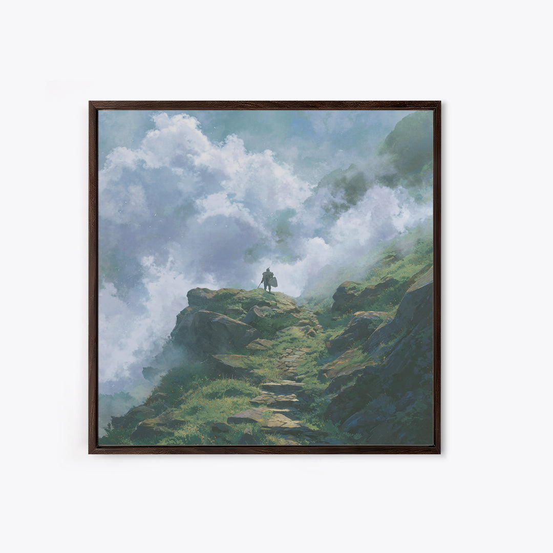 Misty Mountain Path Above The Clouds Wall Art, Fantasy Landscape Canvas Print, Adventure Decor, Nature Poster Gift For Hikers