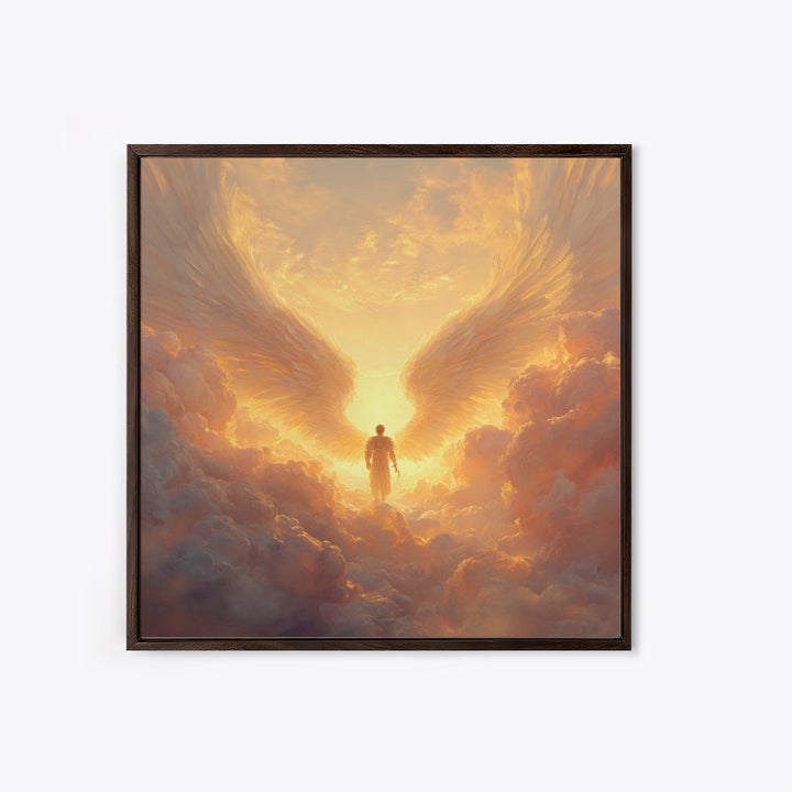 Angel Wings In Golden Clouds Canvas Print, Celestial Wall Art, Spiritual Heaven Decor, Guardian Angel Gift For Her, Nursery Wall Decor