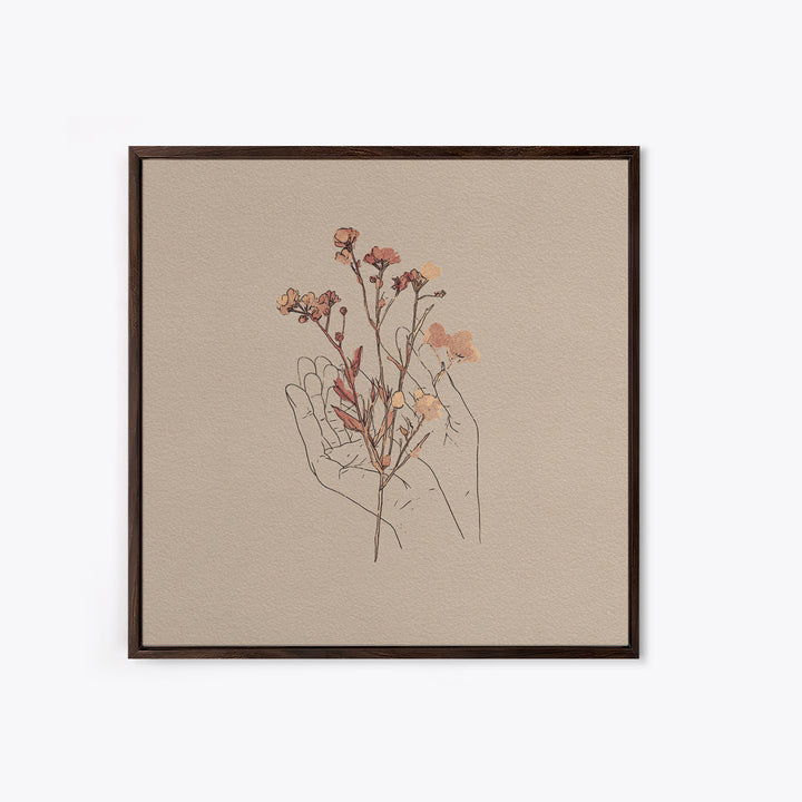 Delicate Hand With Wildflowers Wall Art, Feminine Botanical Line Art Canvas Print, Minimalist Bedroom Decor Gift For Her